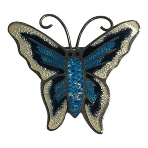 Federico Jimenez Vintage 60s Mexican Sterling Silver Enamel Butterfly Pin Brooch